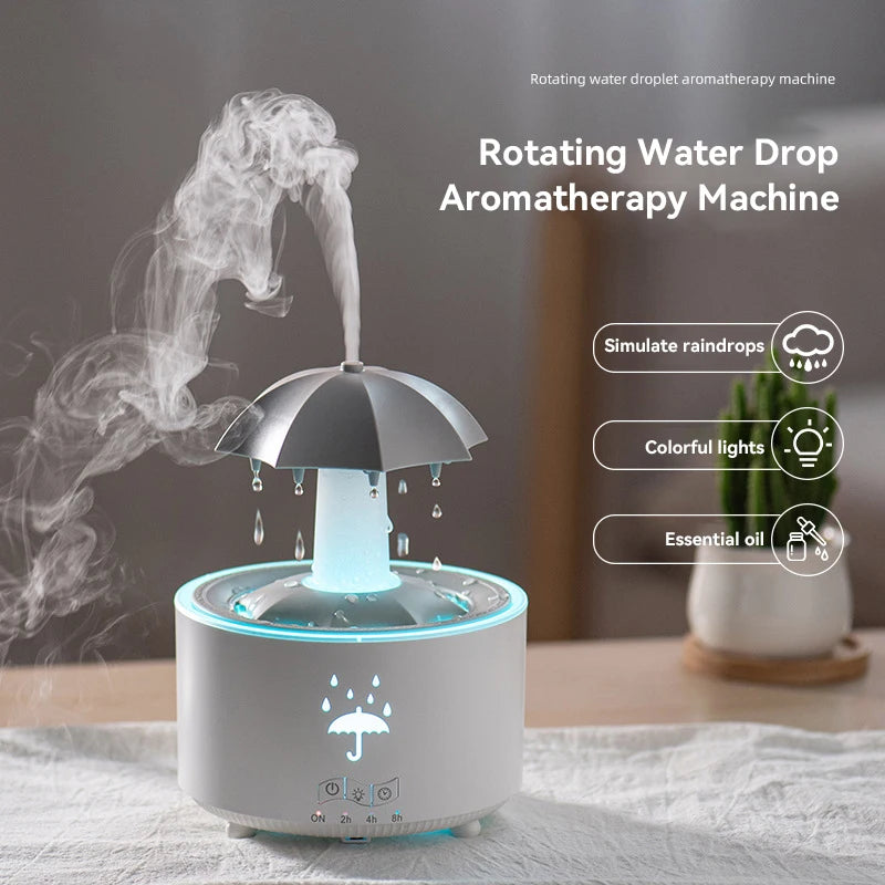 Rotate Umbrella Water Drop Air Humidifier with Colorful Light Raindrop