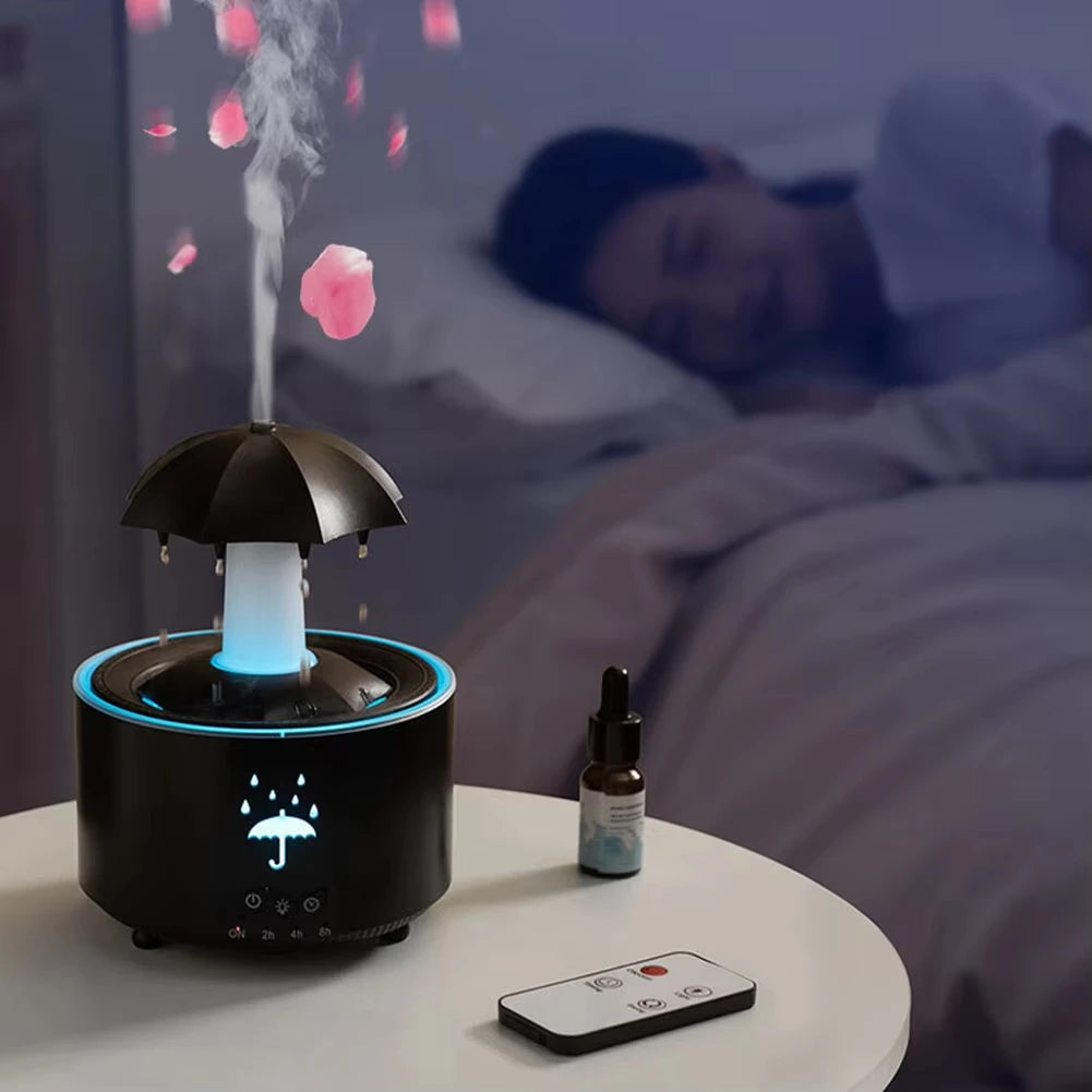 Rotate Umbrella Water Drop Air Humidifier with Colorful Light Raindrop