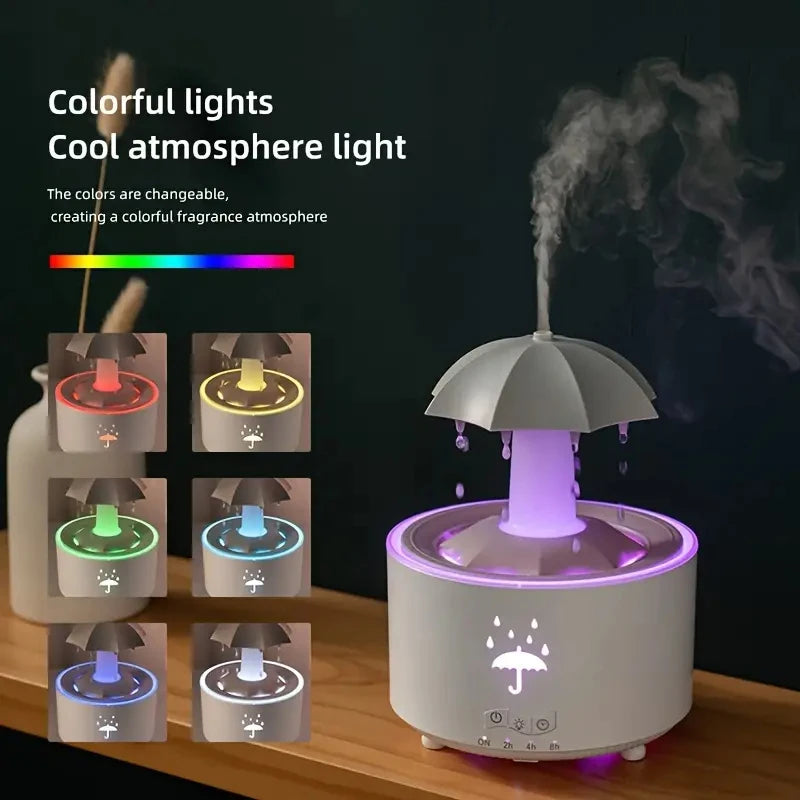 Rotate Umbrella Water Drop Air Humidifier with Colorful Light Raindrop
